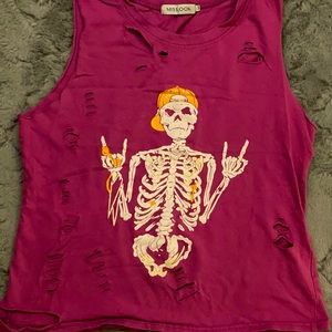 Maroon Rock On Skeleton Tank Top